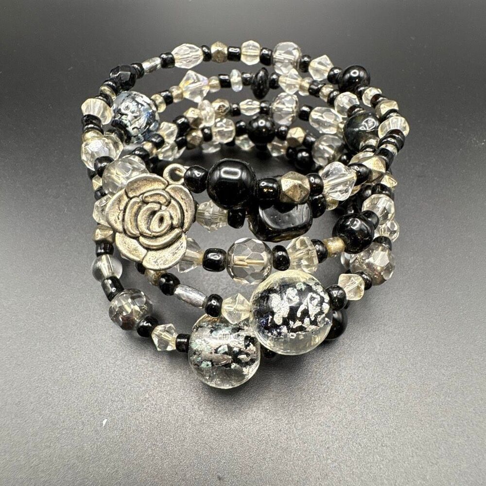 Black and Crystal Wrap Bracelet, NEW, Handmade, Artisan